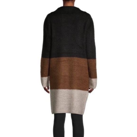 NWT Max Studio Black to Beige Colour Block Long Cardigan Sweater Stripe Soft - Picture 2 of 12